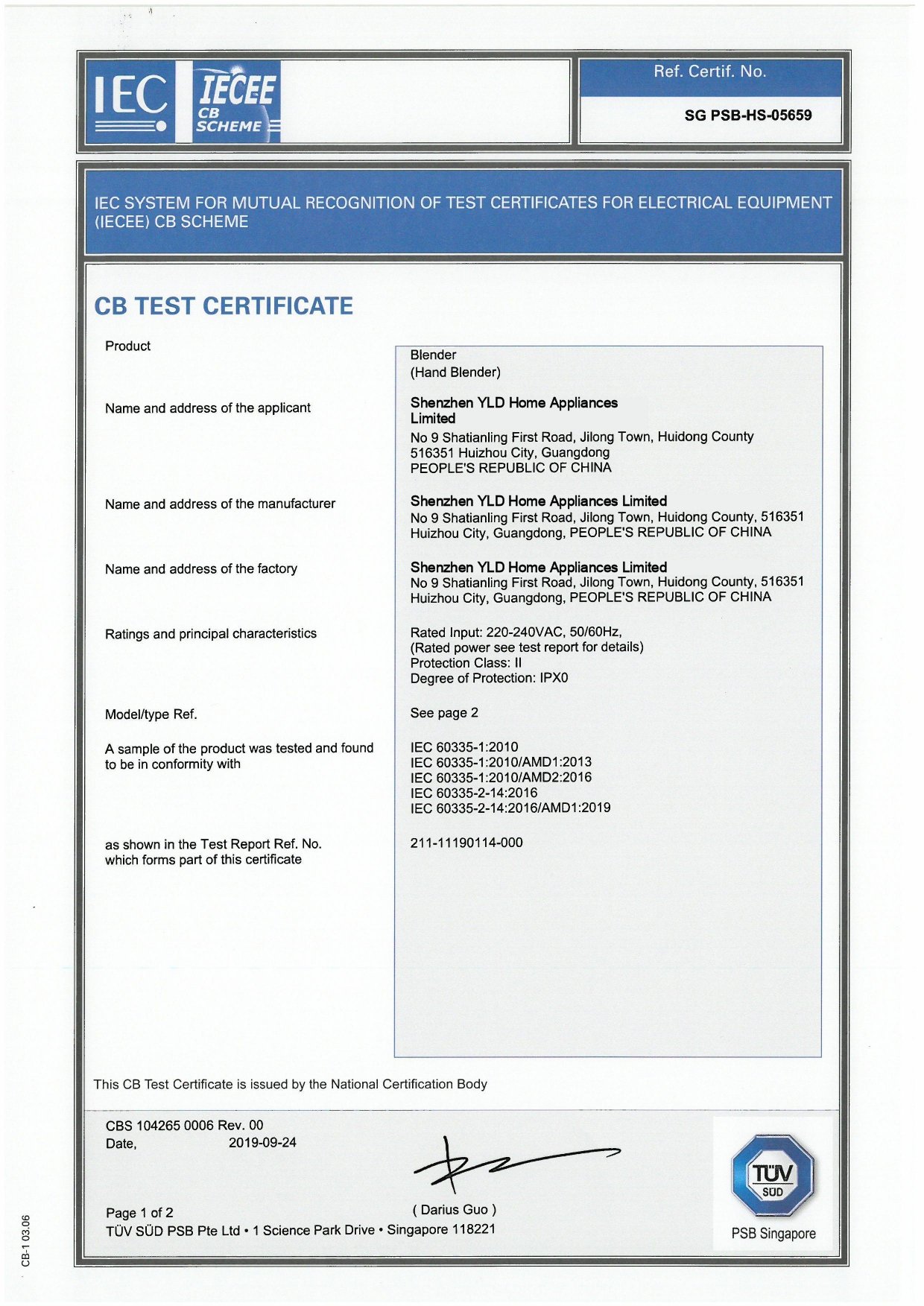 blenders CB certification