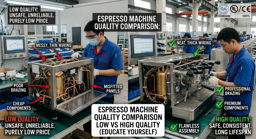 espresso machine quality control China supplier comparison low vs high quality