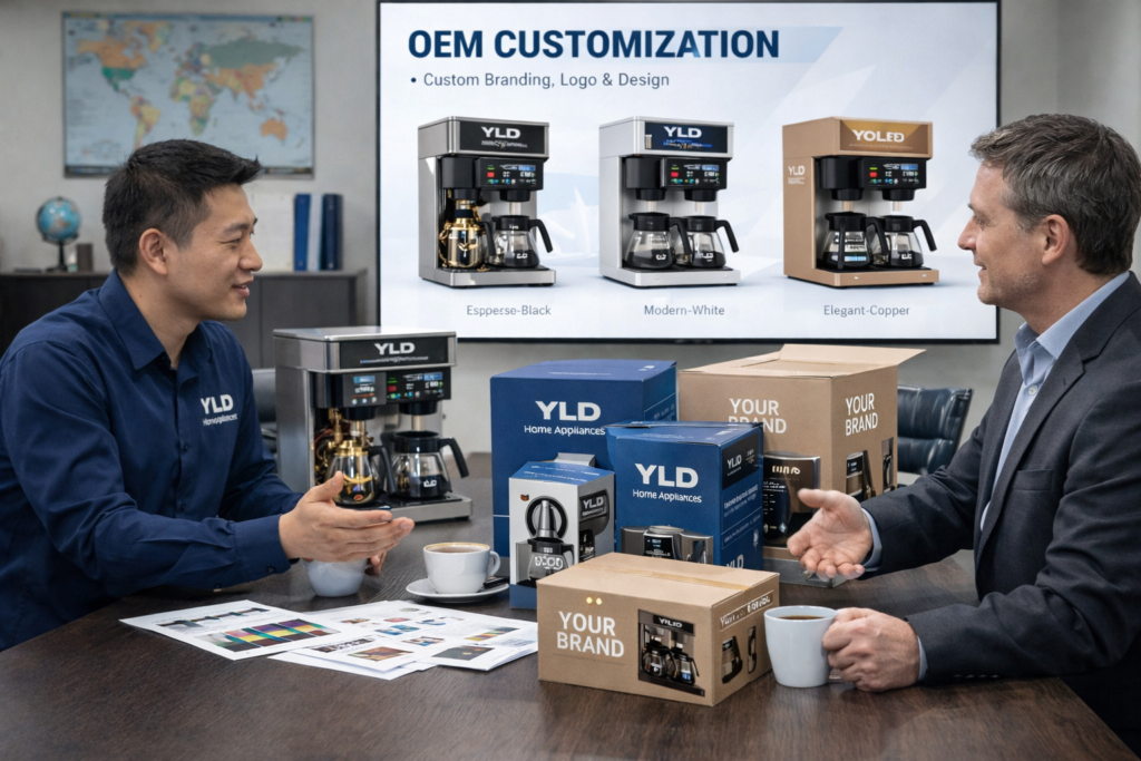 Commercial Coffee Brewer Machine: How to Choose the Right OEM Manufacturer for Bulk Orders in 2026 5 OEM Coffee Machine Supplier Meeting with International Buyers