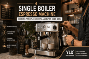 Single boiler espresso machine buyer guide cover image with YLD Home Appliances branding (1)