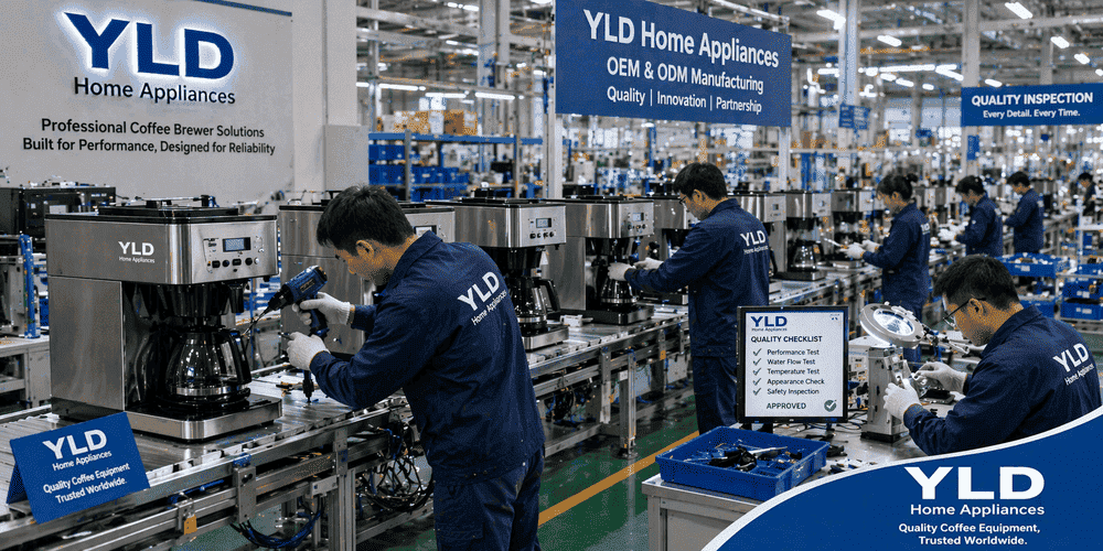 commercial coffee brewer machine OEM factory production line with quality inspection process