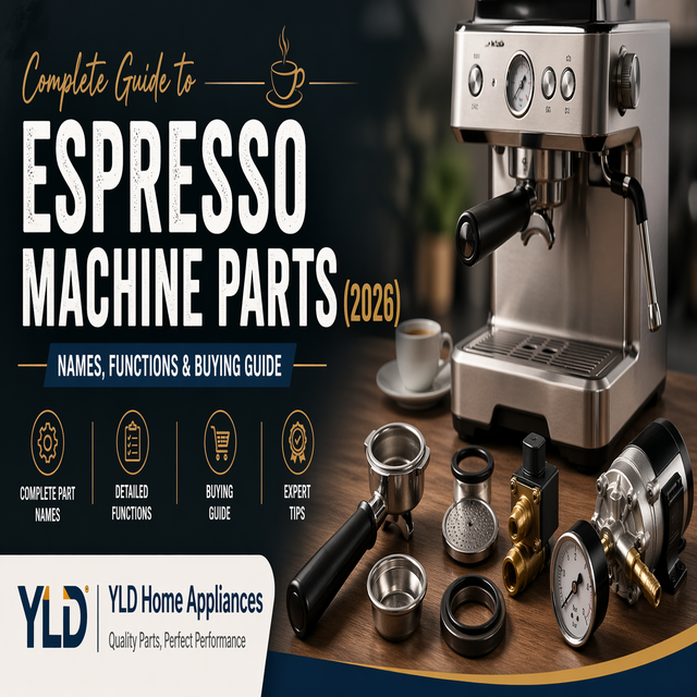 espresso machine parts guide cover image with YLD Home Appliances branding