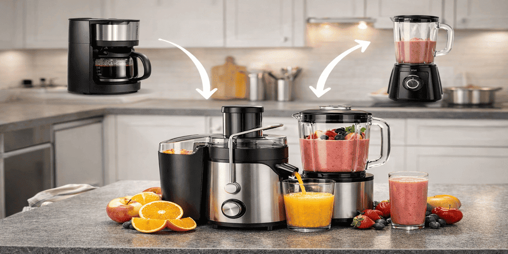space saving juicer blender combo appliance modern kitchen