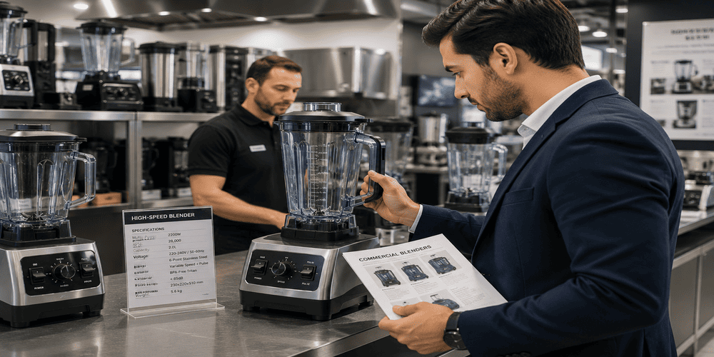 Commercial buyer selecting high speed kitchen blender