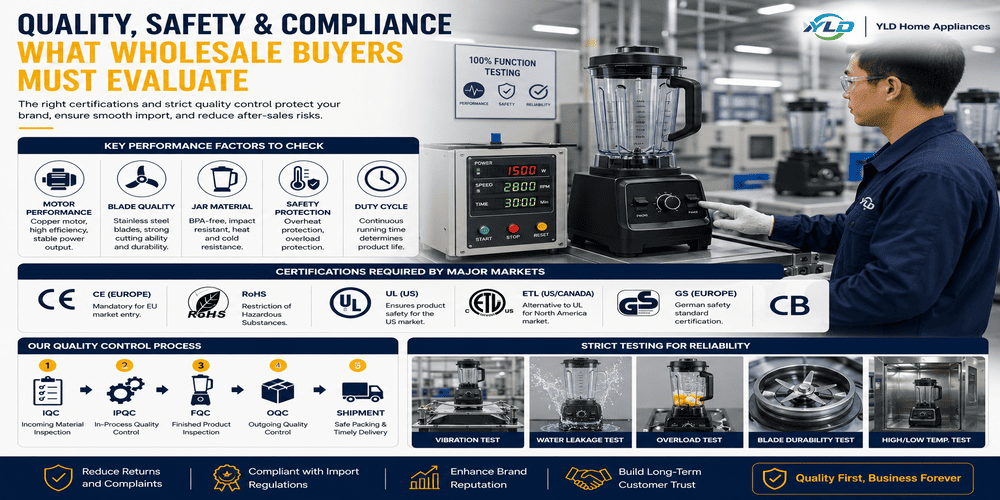 Countertop Blender Wholesale: What Importers Must Know Before Placing Bulk Orders 4 Countertop blender quality control and certification testing